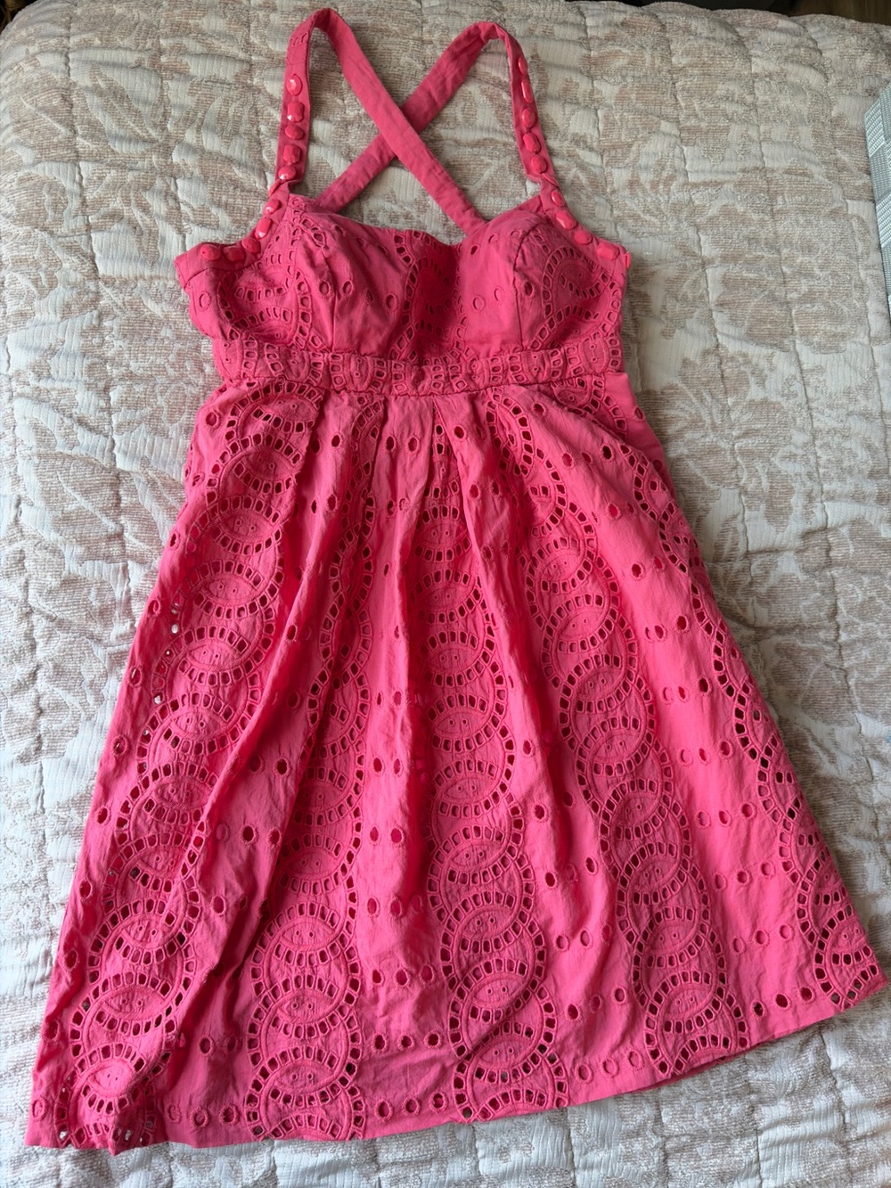 INC International Concepts Hot Pink Eyelet Crossback Sundress